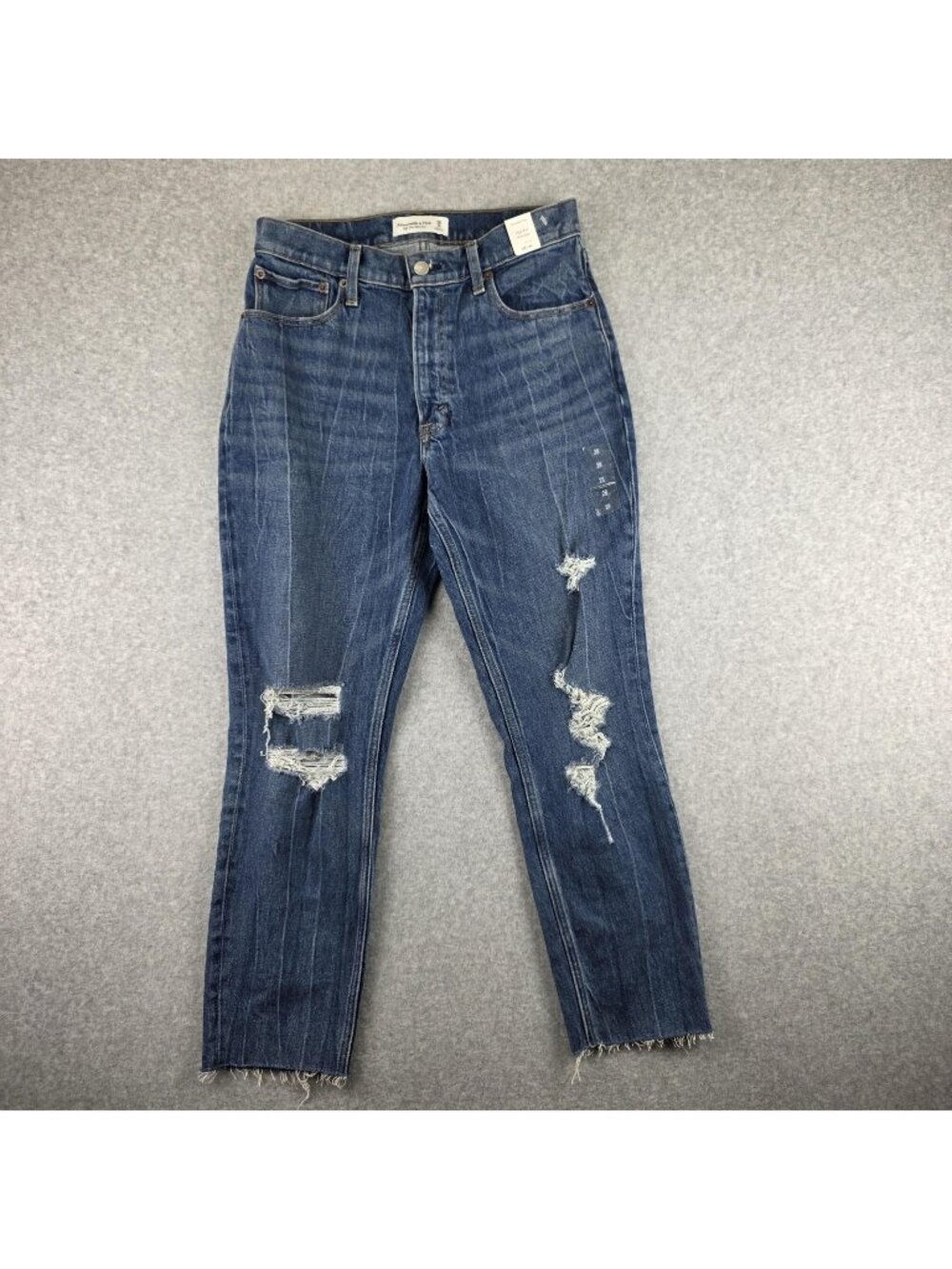 Abercrombie & Fitch Jeans Womens 28 High Rise Mom Blue Distressed Raw Hem NWT